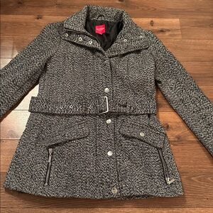 Guess Black and White Tweed Belted Jacket XS